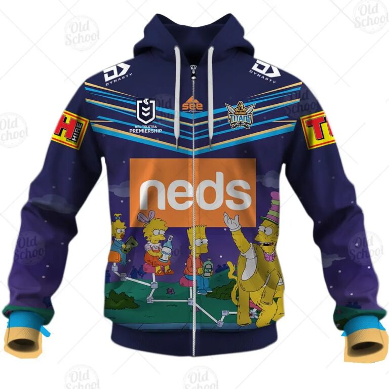 NRL Gold Coast Titans Custom Name Number x The Simpsons Halloween 2020 Zip Up Hoodie