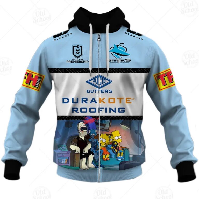 NRL Cronulla-Sutherland Sharks Custom Name Number x The Simpsons 2020 Halloween Zip Up Hoodie