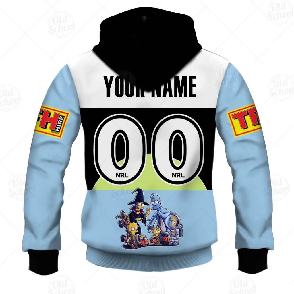 NRL Cronulla-Sutherland Sharks Custom Name Number x The Simpsons 2020 Halloween Zip Up Hoodie