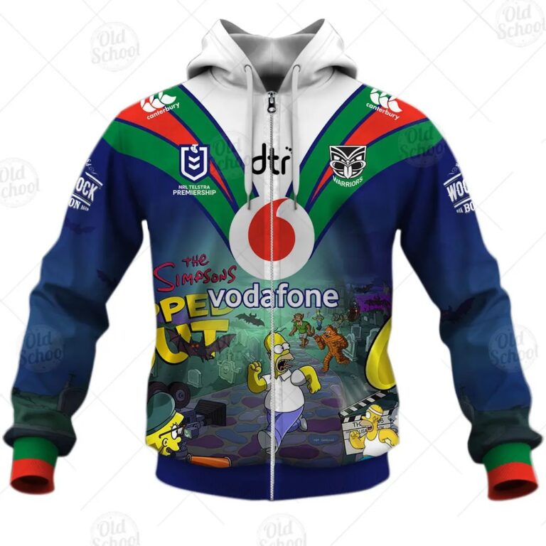 NRL New Zealand Warriors Custom Name Number x The Simpsons 2020 Halloween Zip Up Hoodie