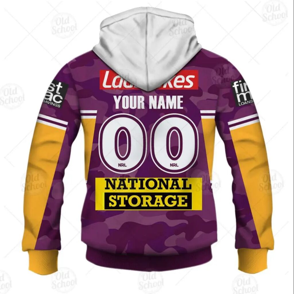 NRL Brisbane Broncos Custom Name Number ANZAC 2020 Zip Up Hoodie