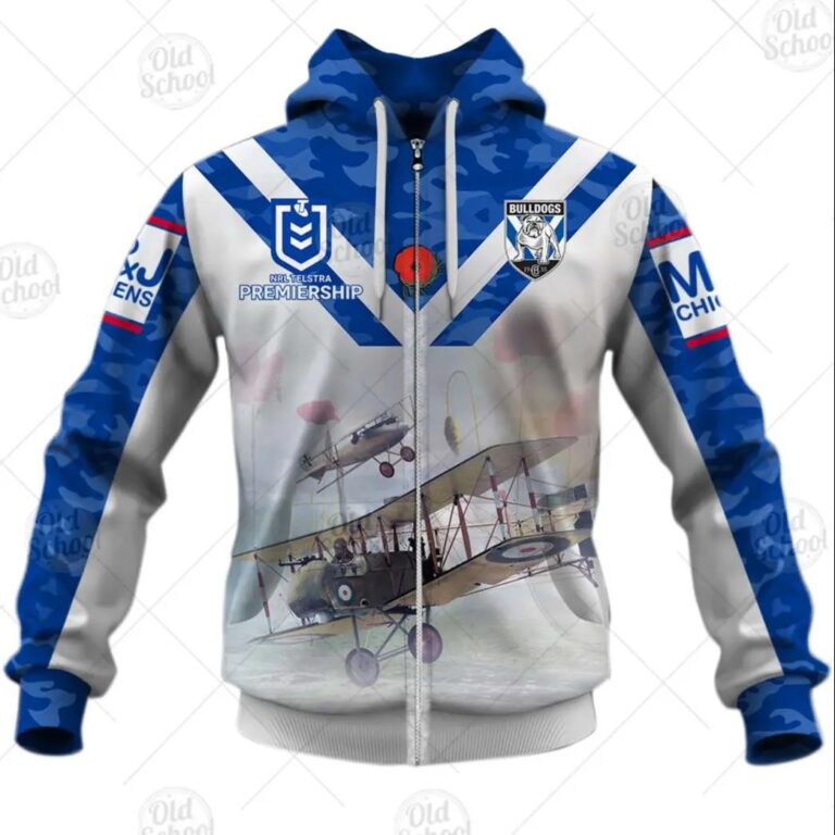 NRL Canterbury-Bankstown Bulldogs Custom Name Number ANZAC 2020 Zip Up Hoodie