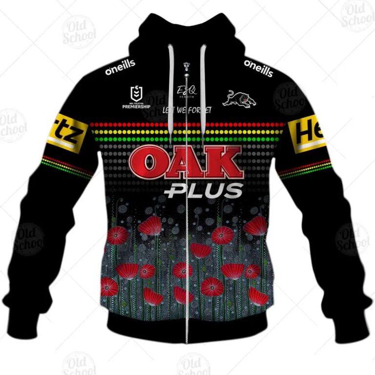 NRL Penrith Panthers Custom Name Number ANZAC 2020 Zip Up Hoodie