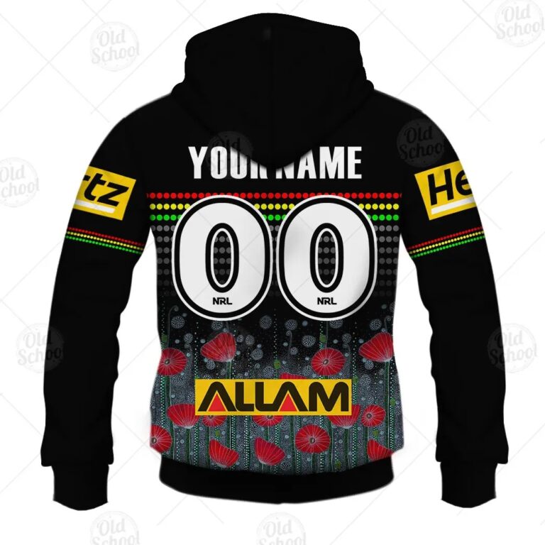 NRL Penrith Panthers Custom Name Number ANZAC 2020 Zip Up Hoodie