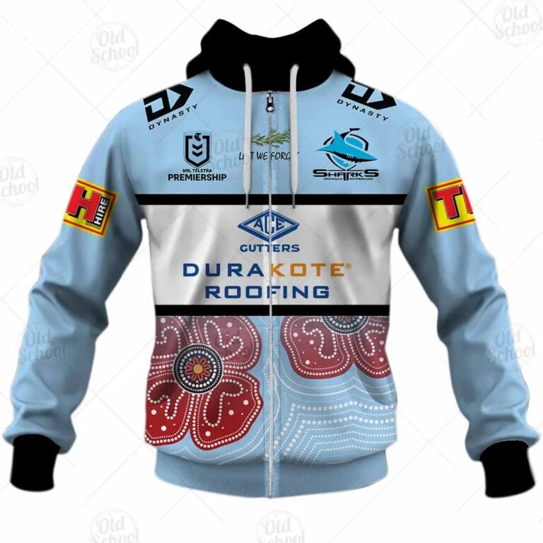 NRL Cronulla-Sutherland Sharks Custom Name Number ANZAC 2020 Zip Up Hoodie