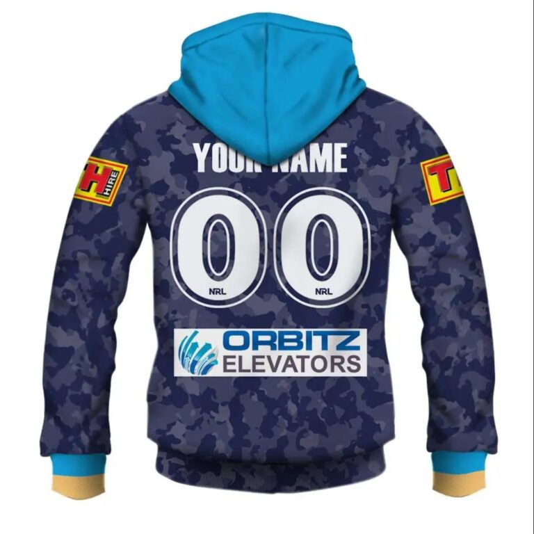 NRL Gold Coast Titans Custom Name Number ANZAC 2020 Zip Up Hoodie