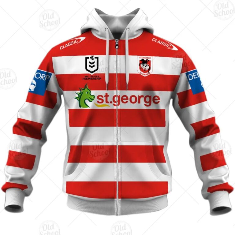 NRL St. George Illawarra Dragons Custom Name Number 2021 Heritage Zip Up Hoodie