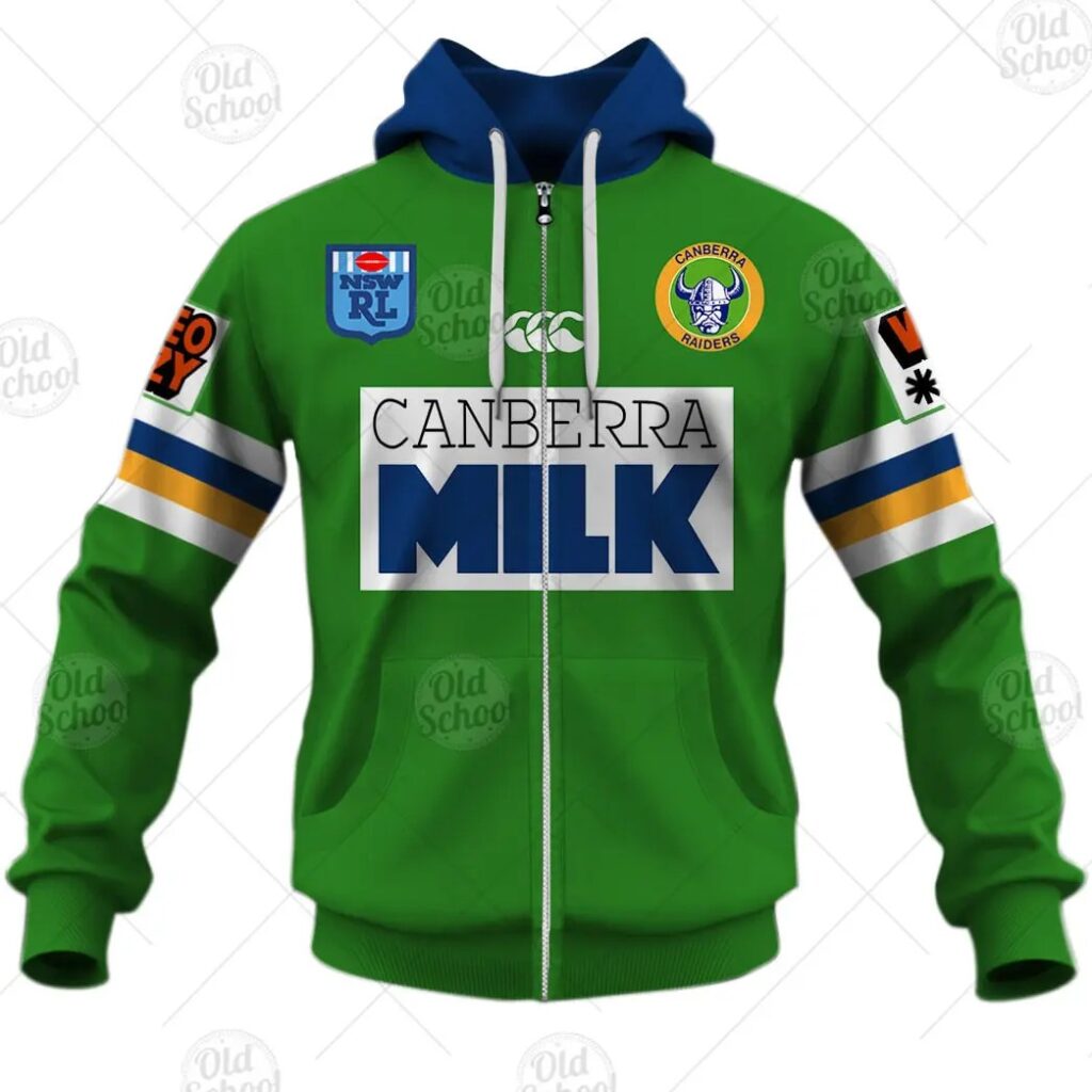 NRL Canberra Raiders Custom Name Number 1994 Vintage Zip Up Hoodie