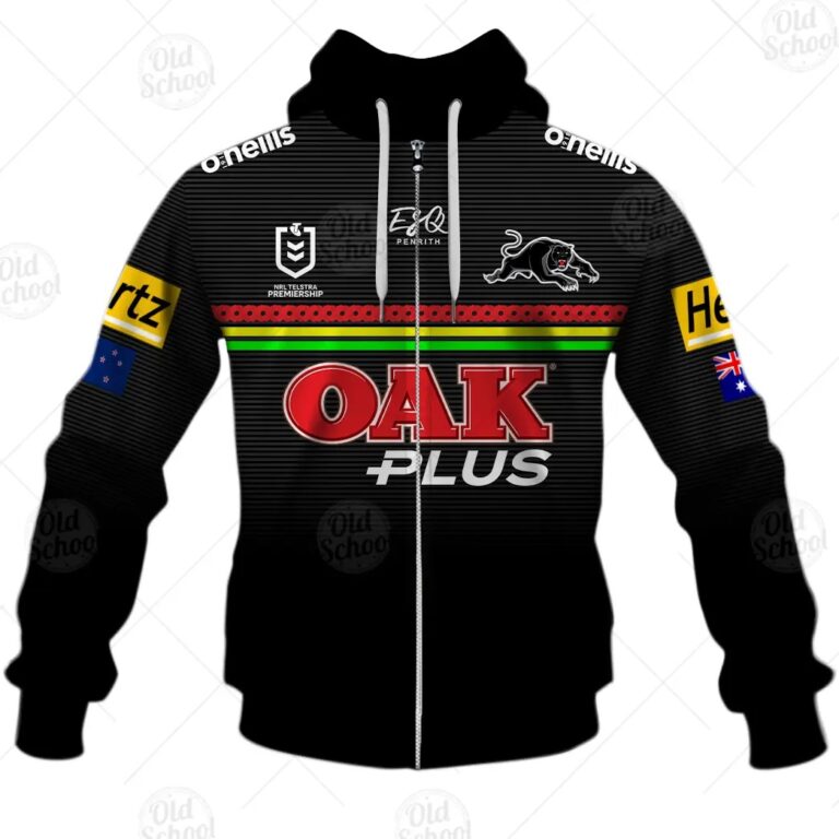 NRL Penrith Panthers Custom Name Number 2021 ANZAC Zip Up Hoodie