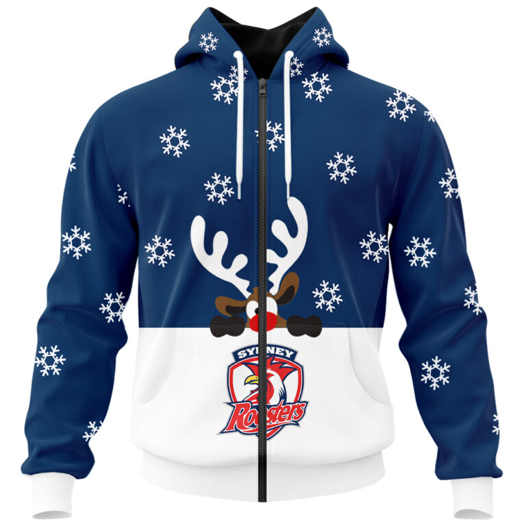 NRL Sydney Roosters Christmas | Custom Name & Number | Hoodie/Zip/T-Shirt/Knitted Sweaters/Polo