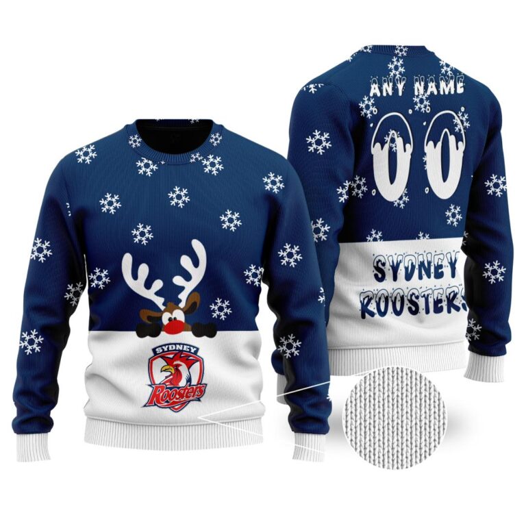 NRL Sydney Roosters Christmas | Custom Name & Number | Hoodie/Zip/T-Shirt/Knitted Sweaters/Polo