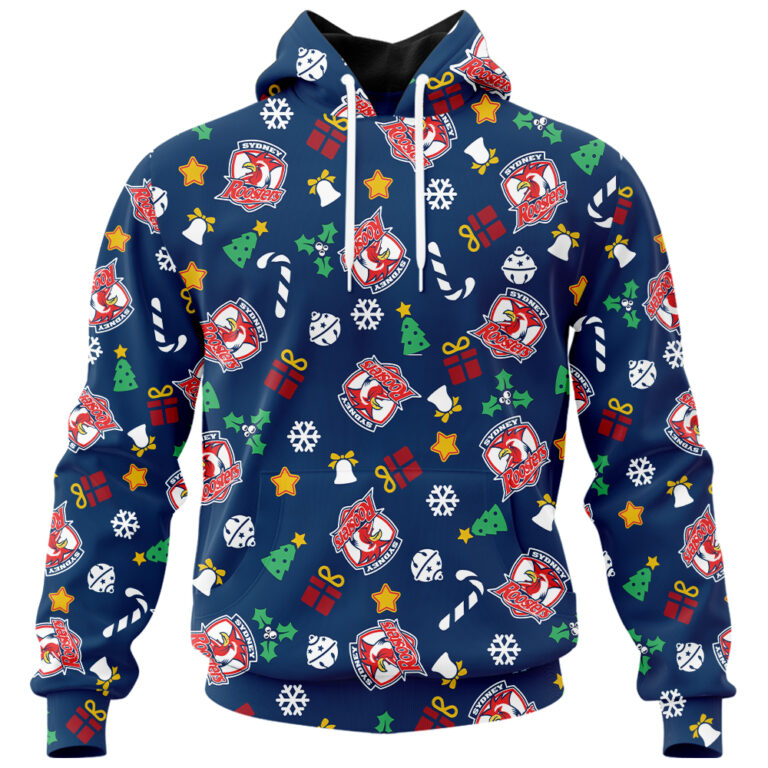 NRL Sydney Roosters Christmas | Custom Name & Number | Hoodie/Zip/T-Shirt/Knitted Sweaters/Polo
