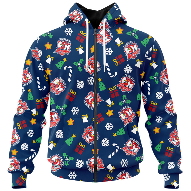 NRL Sydney Roosters Christmas | Custom Name & Number | Hoodie/Zip/T-Shirt/Knitted Sweaters/Polo