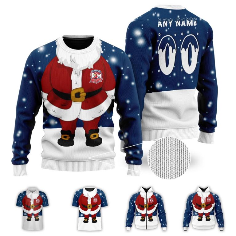 NRL Sydney Roosters Christmas | Custom Name & Number | Hoodie/Zip/T-Shirt/Knitted Sweaters/Polo