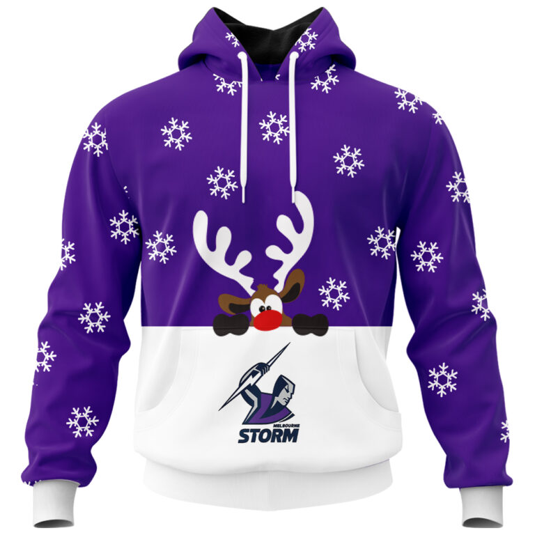 NRL Melbourne Storm Christmas | Custom Name & Number | Hoodie/Zip/T-Shirt/Knitted Sweaters/Polo