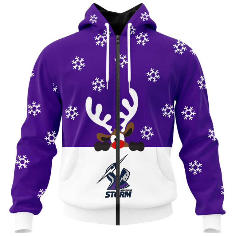NRL Melbourne Storm Christmas | Custom Name & Number | Hoodie/Zip/T-Shirt/Knitted Sweaters/Polo
