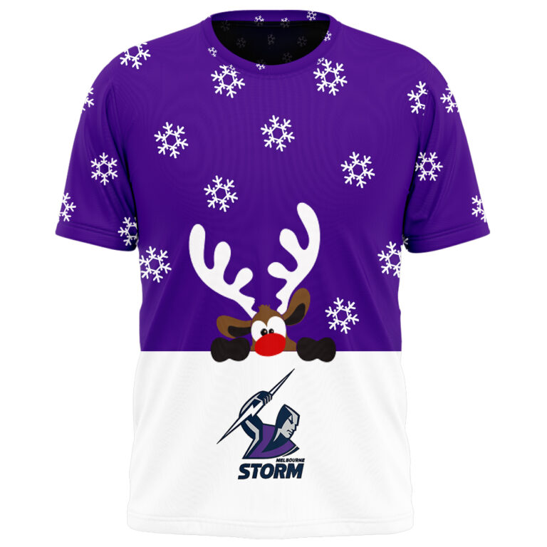NRL Melbourne Storm Christmas | Custom Name & Number | Hoodie/Zip/T-Shirt/Knitted Sweaters/Polo