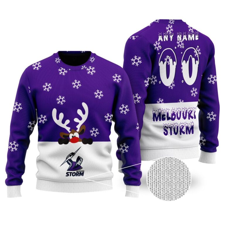 NRL Melbourne Storm Christmas | Custom Name & Number | Hoodie/Zip/T-Shirt/Knitted Sweaters/Polo