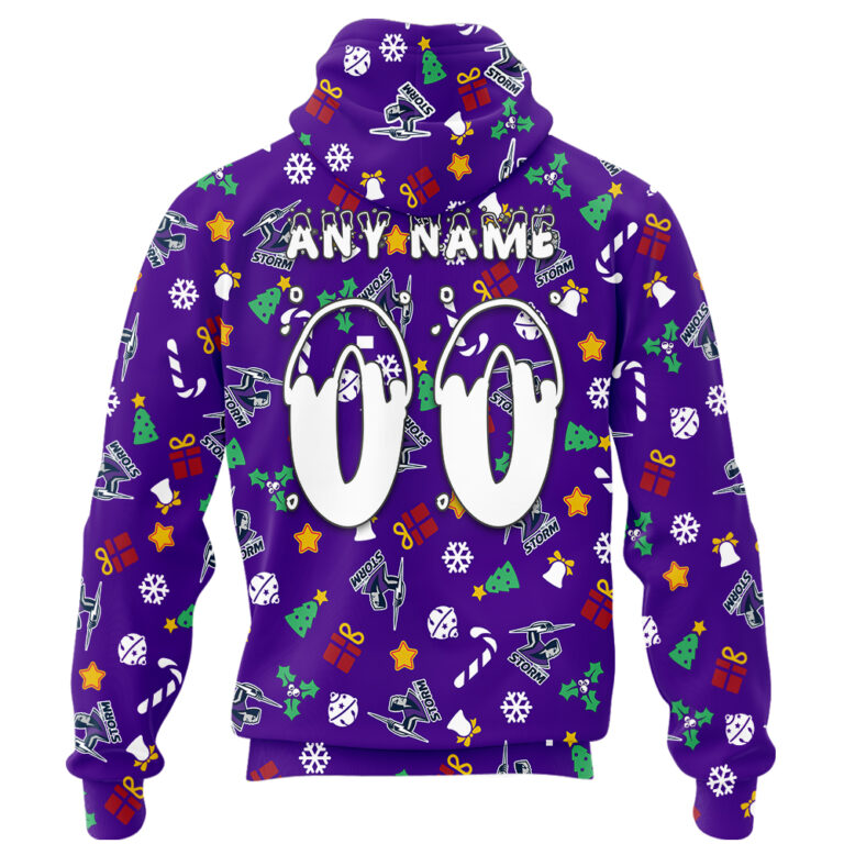 NRL Melbourne Storm Christmas | Custom Name & Number | Hoodie/Zip/T-Shirt/Knitted Sweaters/Polo