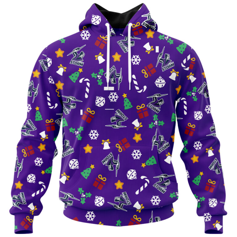 NRL Melbourne Storm Christmas | Custom Name & Number | Hoodie/Zip/T-Shirt/Knitted Sweaters/Polo