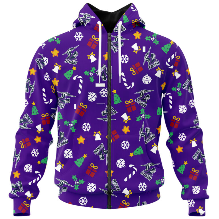 NRL Melbourne Storm Christmas | Custom Name & Number | Hoodie/Zip/T-Shirt/Knitted Sweaters/Polo