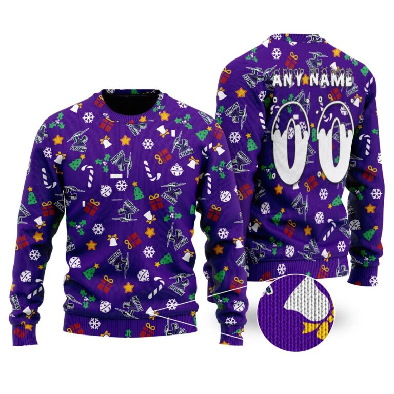 NRL Melbourne Storm Christmas | Custom Name & Number | Hoodie/Zip/T-Shirt/Knitted Sweaters/Polo