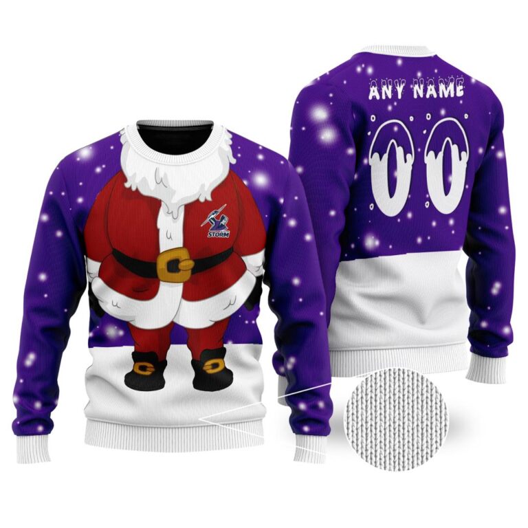 NRL Melbourne Storm Christmas | Custom Name & Number | Hoodie/Zip/T-Shirt/Knitted Sweaters/Polo
