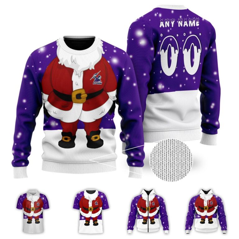 NRL Melbourne Storm Christmas | Custom Name & Number | Hoodie/Zip/T-Shirt/Knitted Sweaters/Polo
