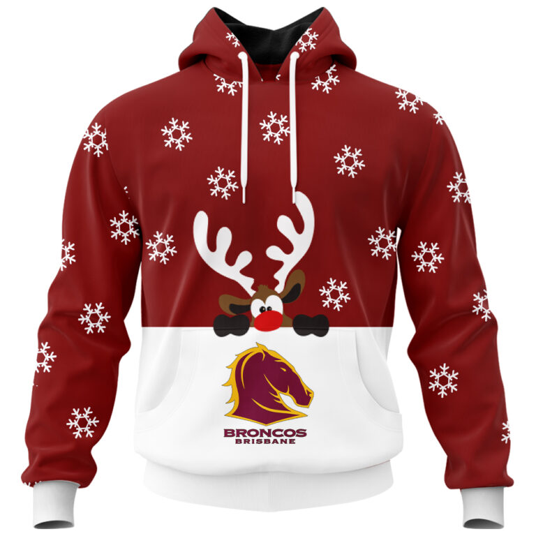 NRL Brisbane Broncos Christmas | Custom Name & Number | Hoodie/Zip/T-Shirt/Knitted Sweaters/Polo
