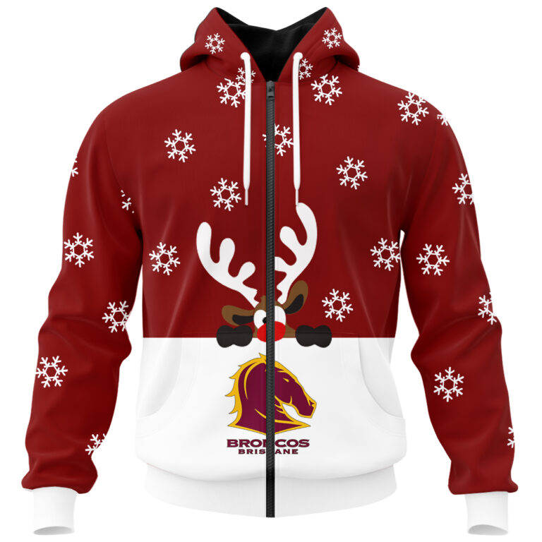 NRL Brisbane Broncos Christmas | Custom Name & Number | Hoodie/Zip/T-Shirt/Knitted Sweaters/Polo