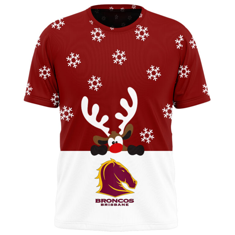 NRL Brisbane Broncos Christmas | Custom Name & Number | Hoodie/Zip/T-Shirt/Knitted Sweaters/Polo
