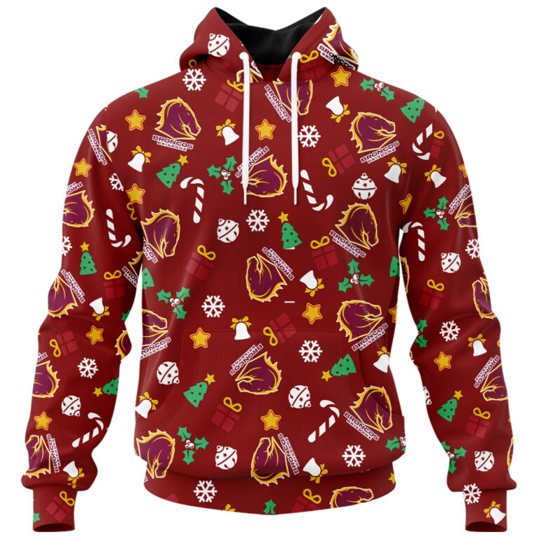 NRL Brisbane Broncos Christmas | Custom Name & Number | Hoodie/Zip/T-Shirt/Knitted Sweaters/Polo