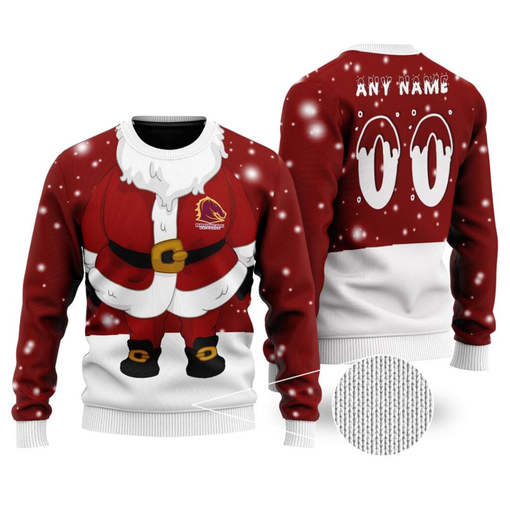 NRL Brisbane Broncos Christmas | Custom Name & Number | Hoodie/Zip/T-Shirt/Knitted Sweaters/Polo