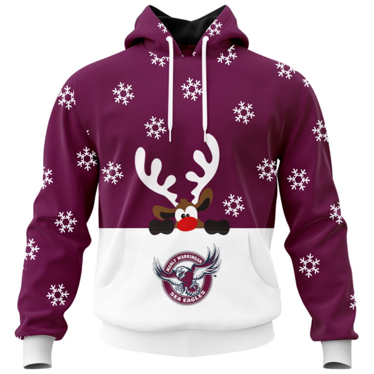 NRL Manly Warringah Sea Eagles Christmas | Custom Name & Number | Hoodie/Zip/T-Shirt/Knitted Sweaters/Polo