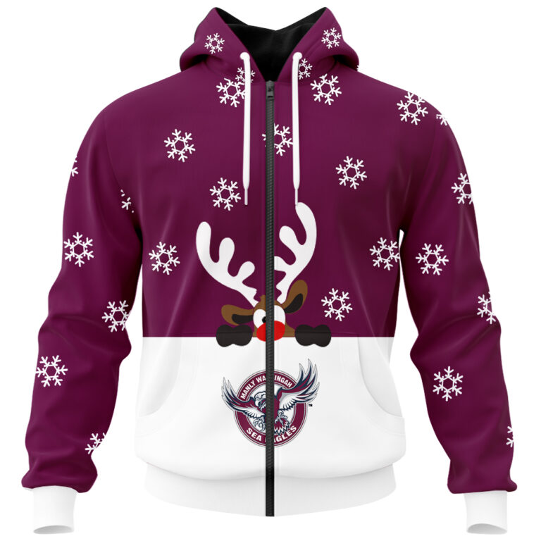 NRL Manly Warringah Sea Eagles Christmas | Custom Name & Number | Hoodie/Zip/T-Shirt/Knitted Sweaters/Polo