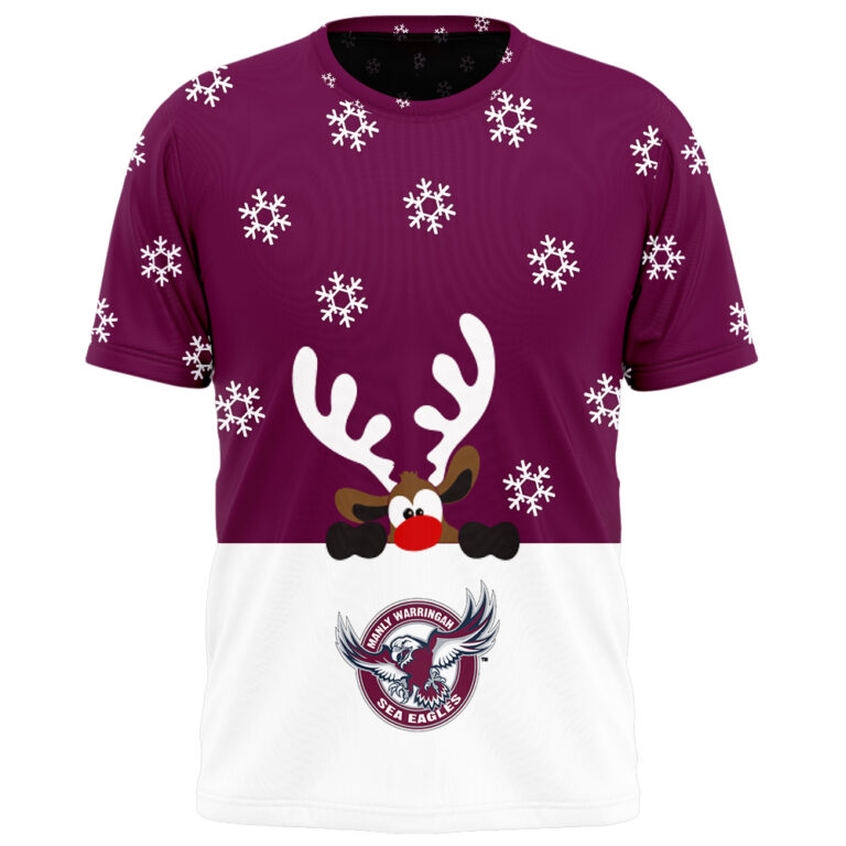 NRL Manly Warringah Sea Eagles Christmas | Custom Name & Number | Hoodie/Zip/T-Shirt/Knitted Sweaters/Polo