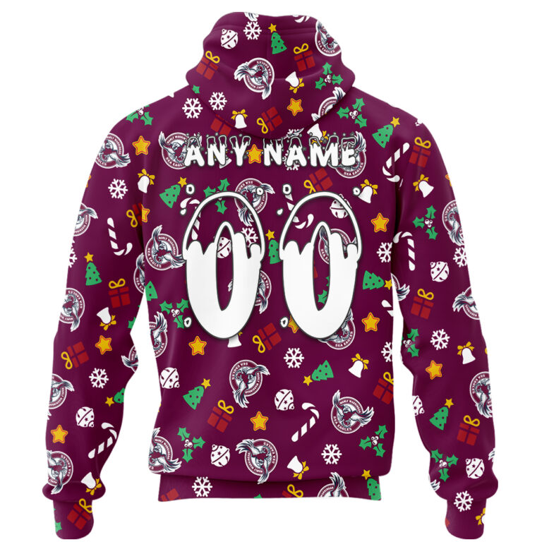 NRL Manly Warringah Sea Eagles Christmas | Custom Name & Number | Hoodie/Zip/T-Shirt/Knitted Sweaters/Polo