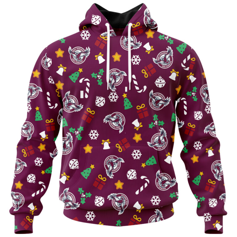 NRL Manly Warringah Sea Eagles Christmas | Custom Name & Number | Hoodie/Zip/T-Shirt/Knitted Sweaters/Polo