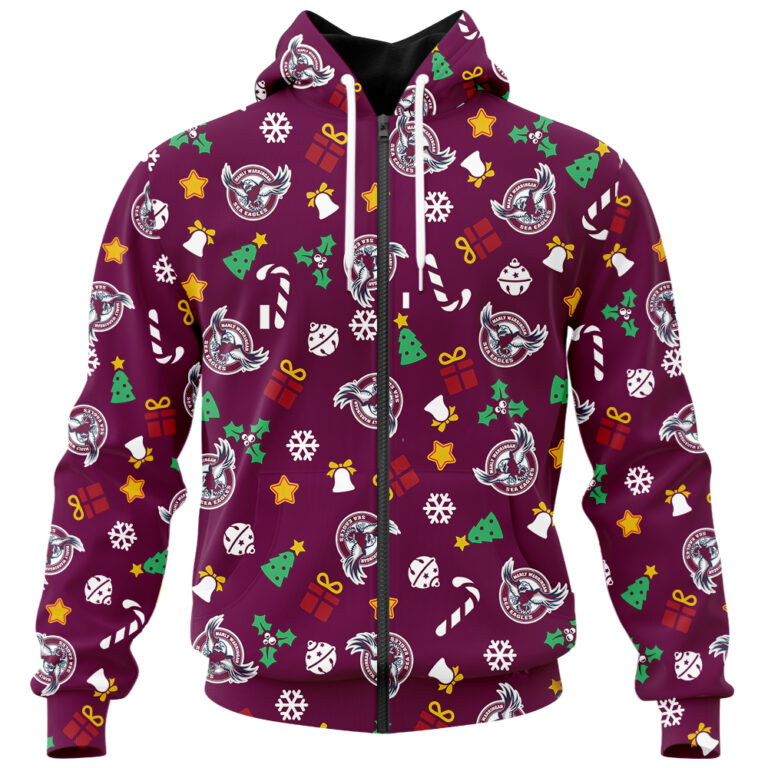 NRL Manly Warringah Sea Eagles Christmas | Custom Name & Number | Hoodie/Zip/T-Shirt/Knitted Sweaters/Polo