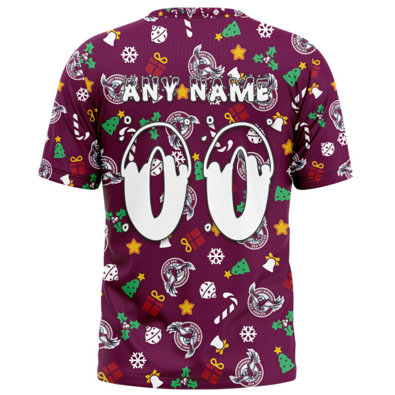 NRL Manly Warringah Sea Eagles Christmas | Custom Name & Number | Hoodie/Zip/T-Shirt/Knitted Sweaters/Polo
