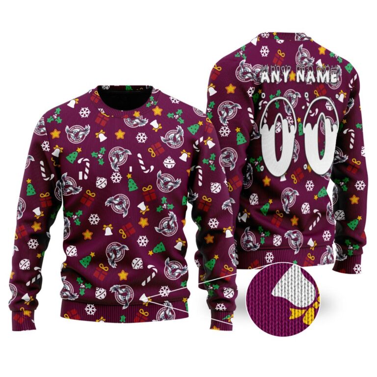 NRL Manly Warringah Sea Eagles Christmas | Custom Name & Number | Hoodie/Zip/T-Shirt/Knitted Sweaters/Polo