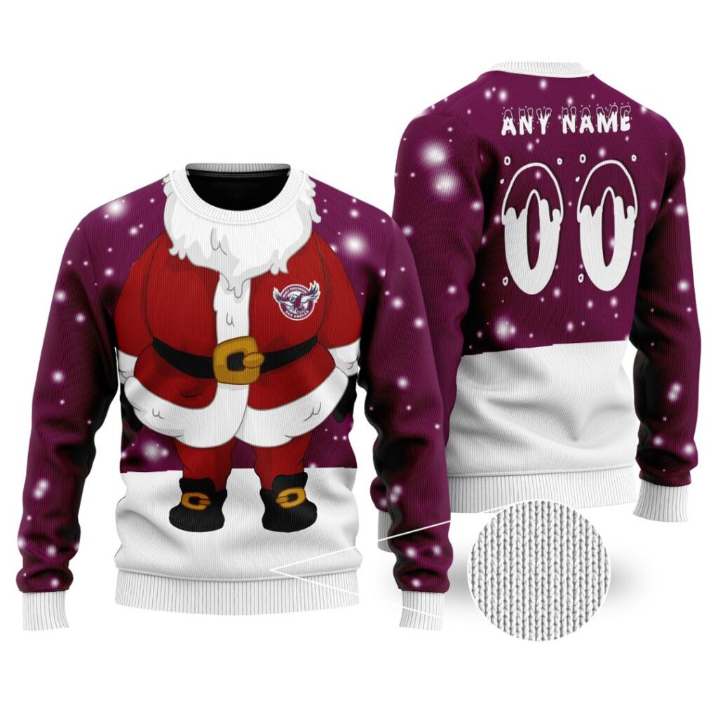 NRL Manly Warringah Sea Eagles Christmas | Custom Name & Number | Hoodie/Zip/T-Shirt/Knitted Sweaters/Polo