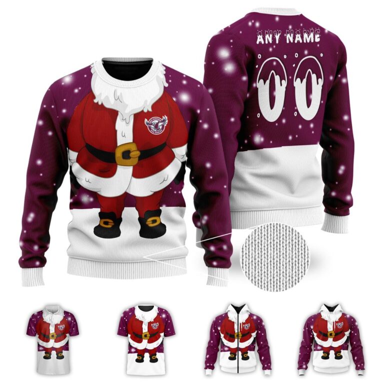 NRL Manly Warringah Sea Eagles Christmas | Custom Name & Number | Hoodie/Zip/T-Shirt/Knitted Sweaters/Polo
