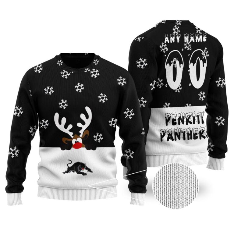 NRL Penrith Panthers Christmas | Custom Name & Number | Hoodie/Zip/T-Shirt/Knitted Sweaters/Polo