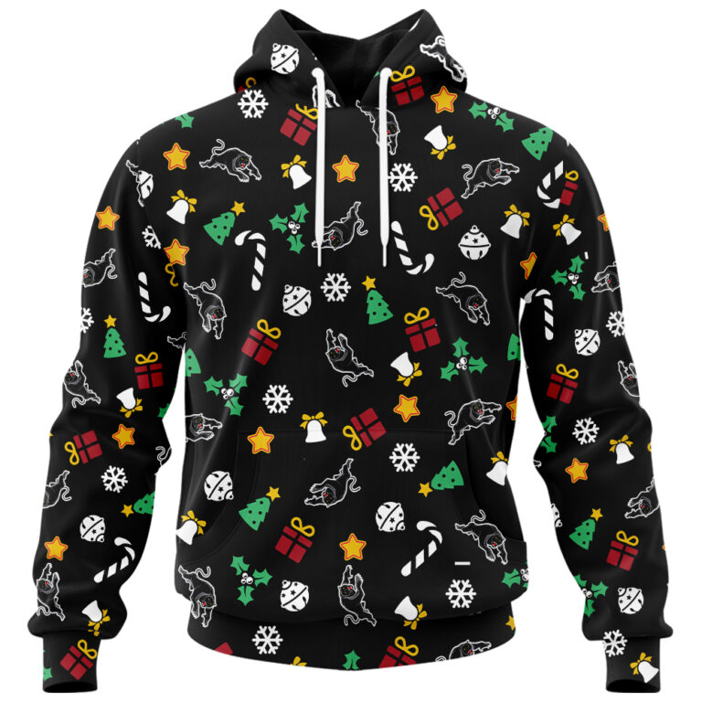 NRL Penrith Panthers Christmas | Custom Name & Number | Hoodie/Zip/T-Shirt/Knitted Sweaters/Polo