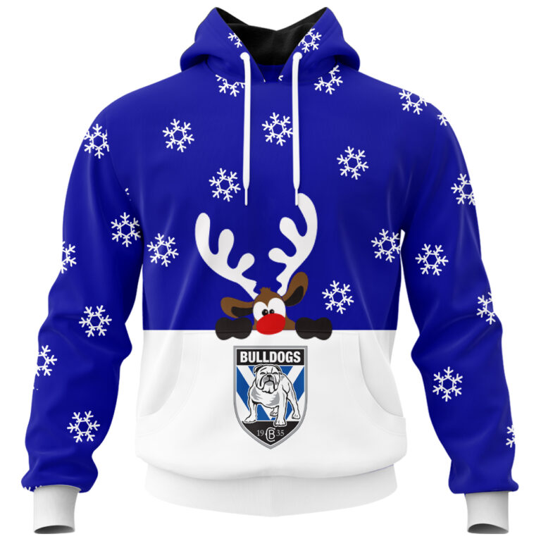 NRL Canterbury Bankstown Bulldogs Christmas | Custom Name & Number | Hoodie/Zip/T-Shirt/Knitted Sweaters/Polo