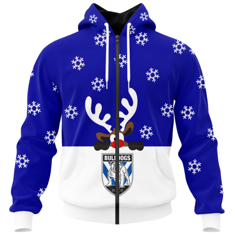 NRL Canterbury Bankstown Bulldogs Christmas | Custom Name & Number | Hoodie/Zip/T-Shirt/Knitted Sweaters/Polo