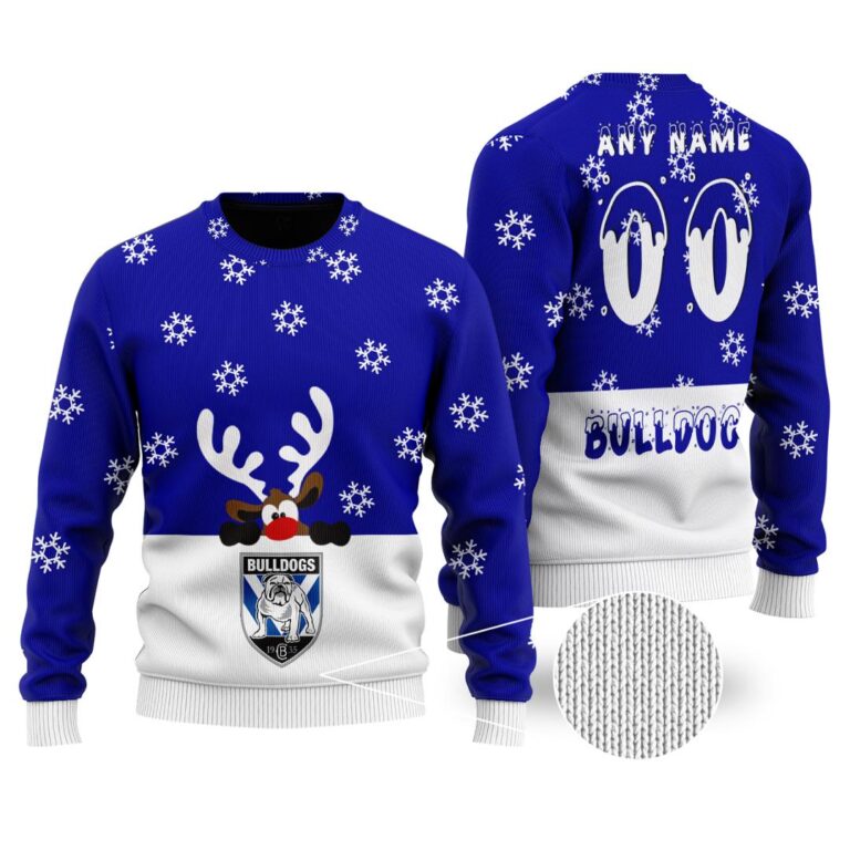 NRL Canterbury Bankstown Bulldogs Christmas | Custom Name & Number | Hoodie/Zip/T-Shirt/Knitted Sweaters/Polo