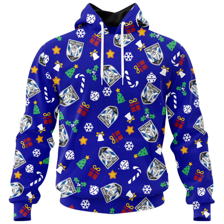 NRL Canterbury Bankstown Bulldogs Christmas | Custom Name & Number | Hoodie/Zip/T-Shirt/Knitted Sweaters/Polo