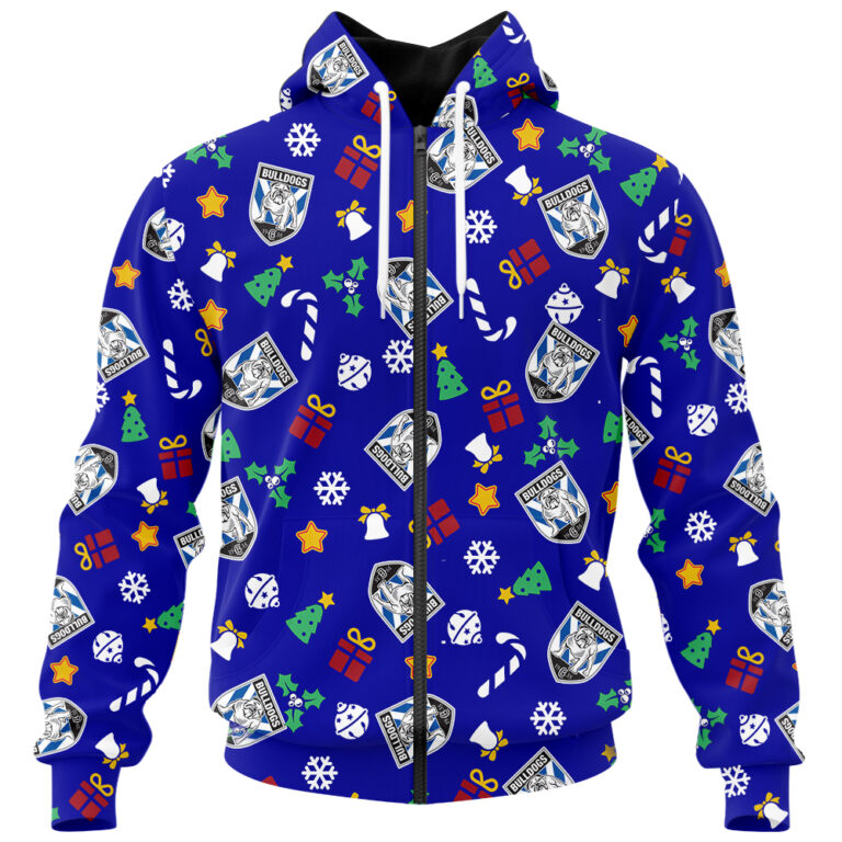 NRL Canterbury Bankstown Bulldogs Christmas | Custom Name & Number | Hoodie/Zip/T-Shirt/Knitted Sweaters/Polo
